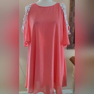 Elegant Spring Coral Dress with Lace Accents ,size XL ,ASA Fashion Group